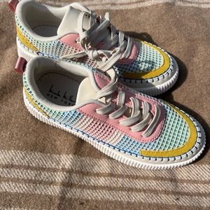 Nicole Miller Brita Multi Color Platform Sneakers Size 7.5  NWOB Woven Lace Up